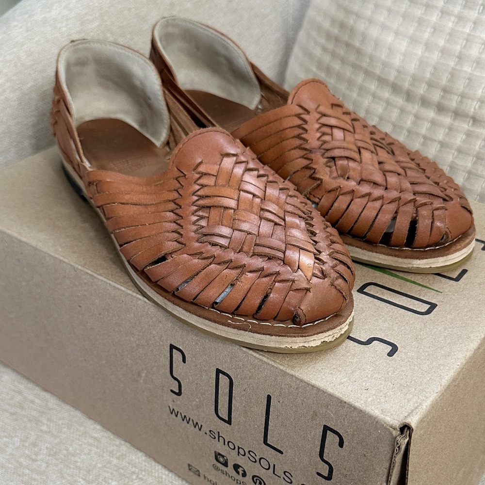 SOLS Brown Woven Leather Slip-Ons
